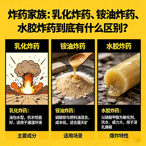剑阁炸药家族：乳化炸药、铵油炸药、水胶炸药到底有什么区别？